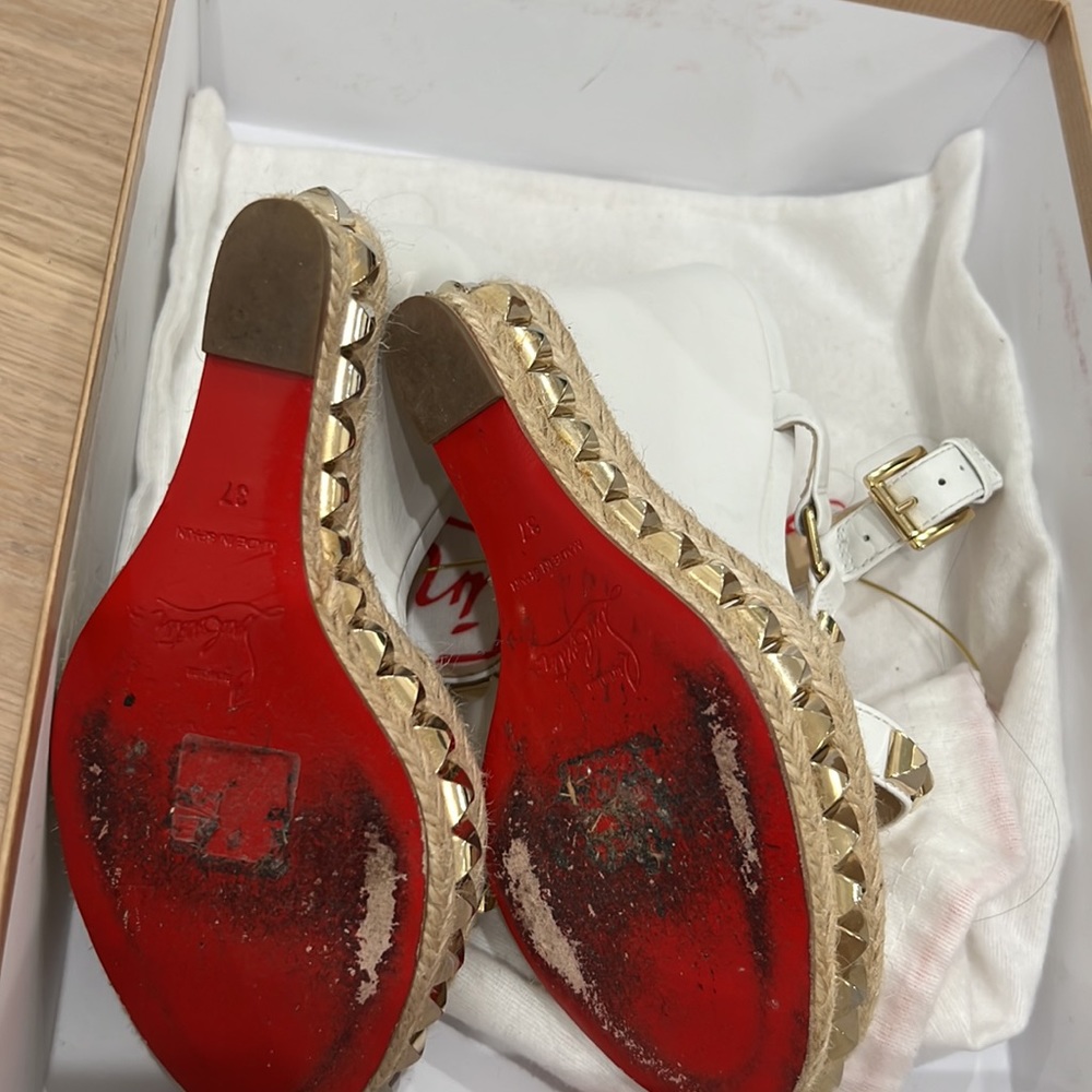 Christian Louboutin Cataclou 140 CAlf:Rope wedge shoe 37 white and gold - Picture 10 of 12